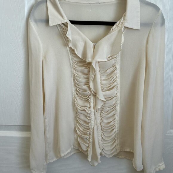 vintage sheer cream/white statement long sleeve blouse - Picture 1 of 4